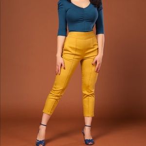 Pinup Girl Clothing Mustard Twill Trousers Large